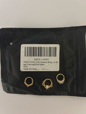 Gold Septum & Piercing Rings with Crystal Accents